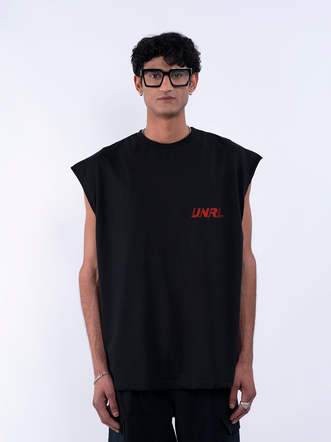 

UNRL Back Printed Pure Cotton Oversized Fit Longline T-shirt, Grey