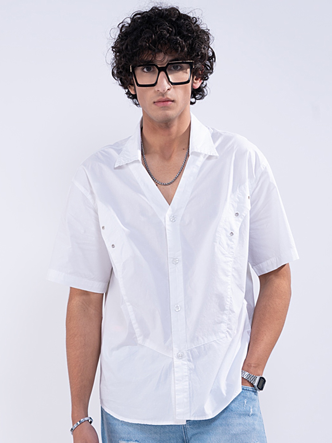 

UNRL Pure Cotton Panelled Boxy Shirt, White