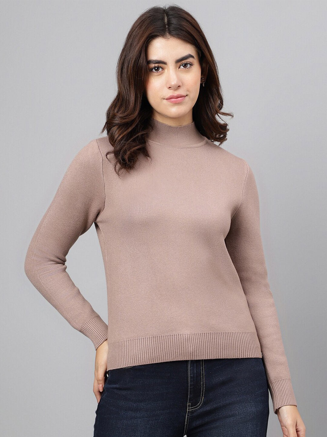 

Xpose High Neck Acrylic Pullover, Peach