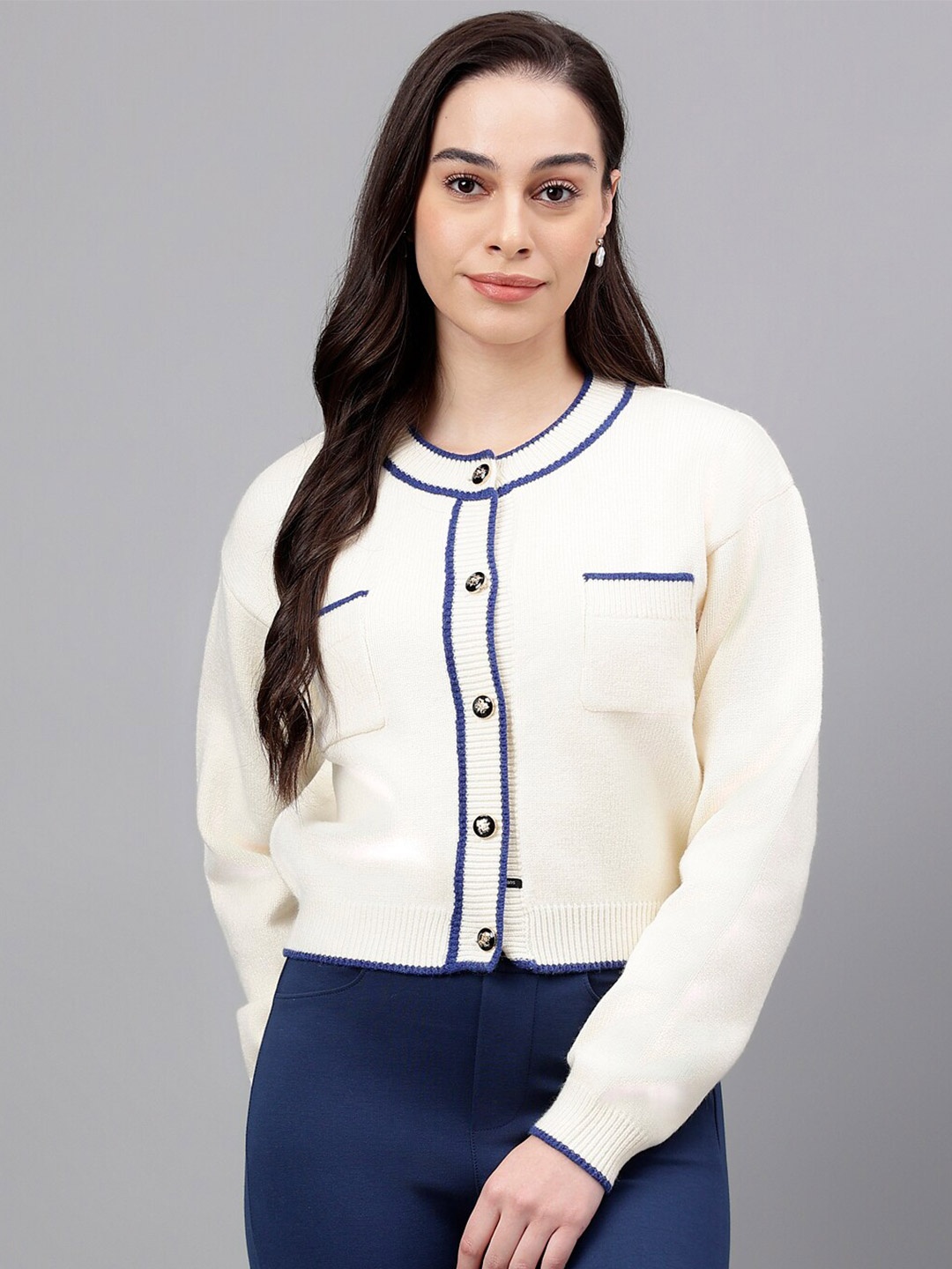 

Xpose Round Neck Crop Cardigan, Off white