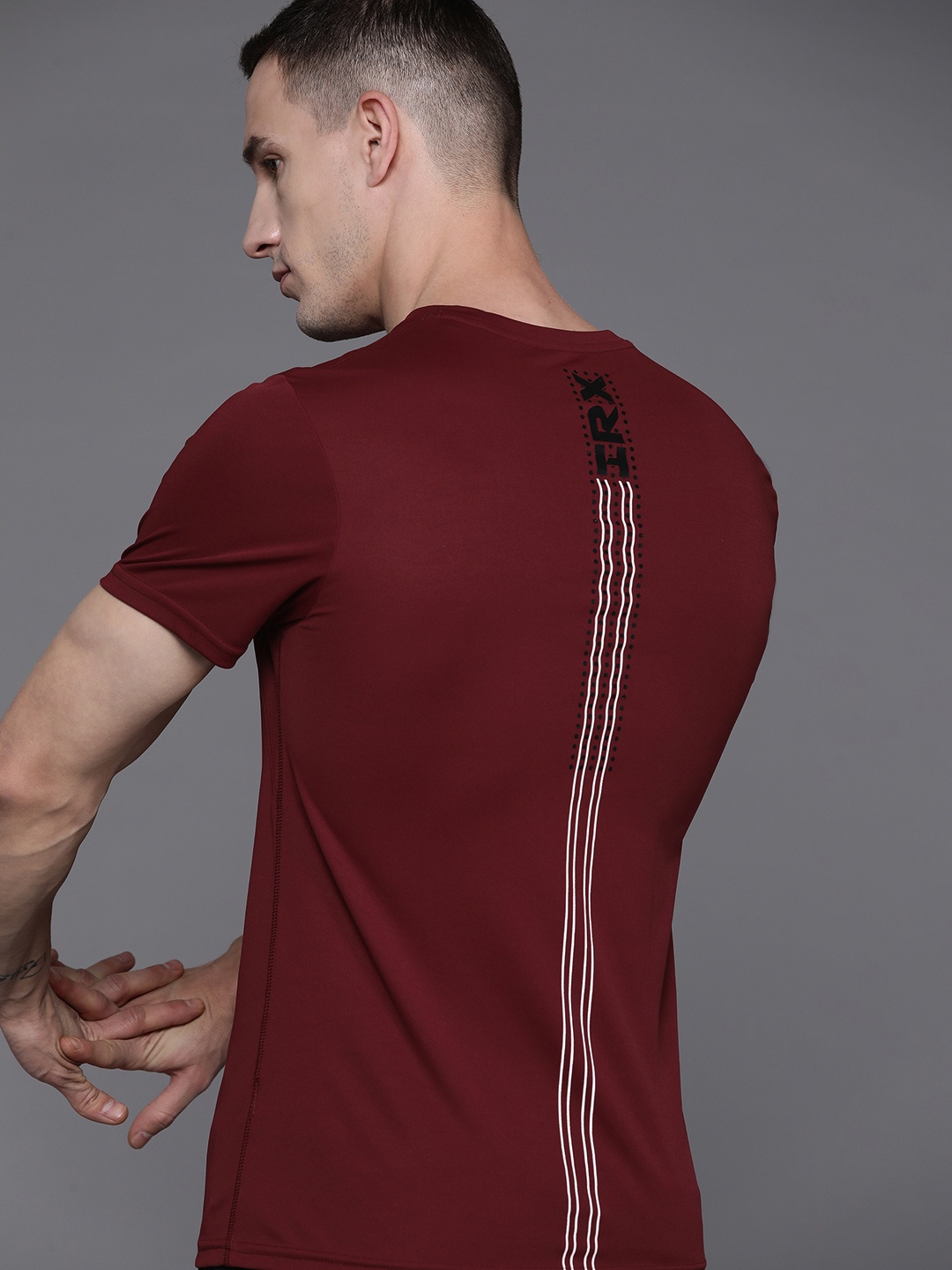 

HRX by Hrithik Roshan Men Brand Logo Printed Sports T-shirt, Maroon