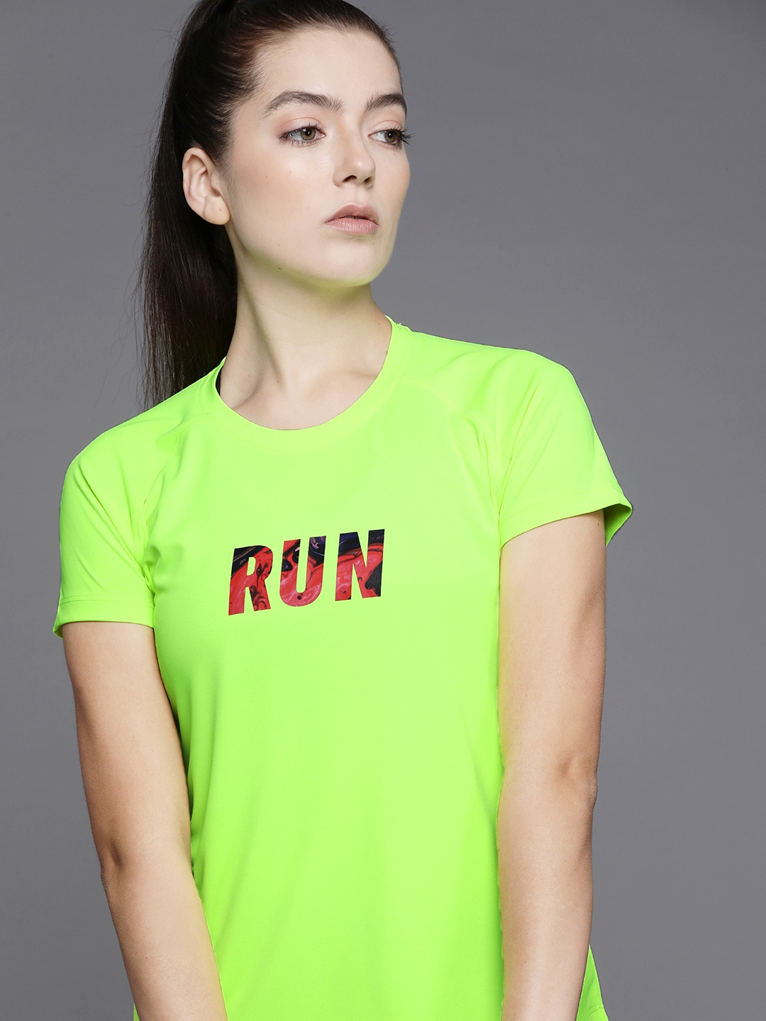 

HRX by Hrithik Roshan Typography Printed Sports T-shirt, Fluorescent green