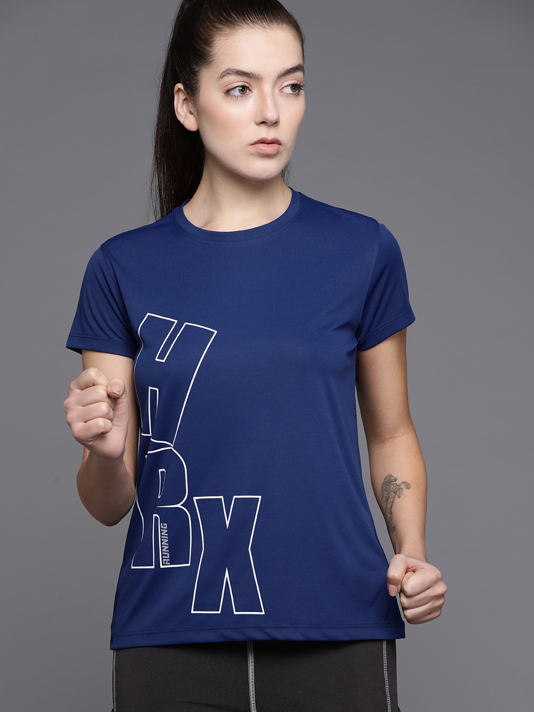 

HRX by Hrithik Roshan Brand Logo Printed Sports T-shirt, Navy blue