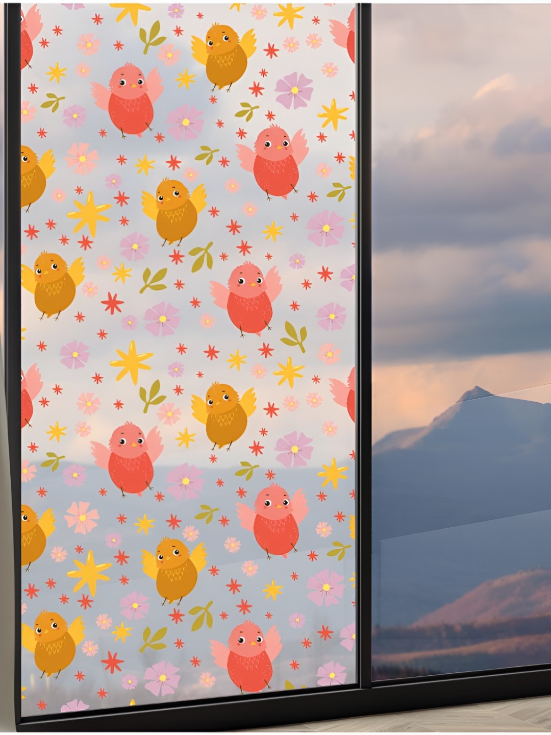 

CVANU Transparent & Pink Bird Printed Window Sticker