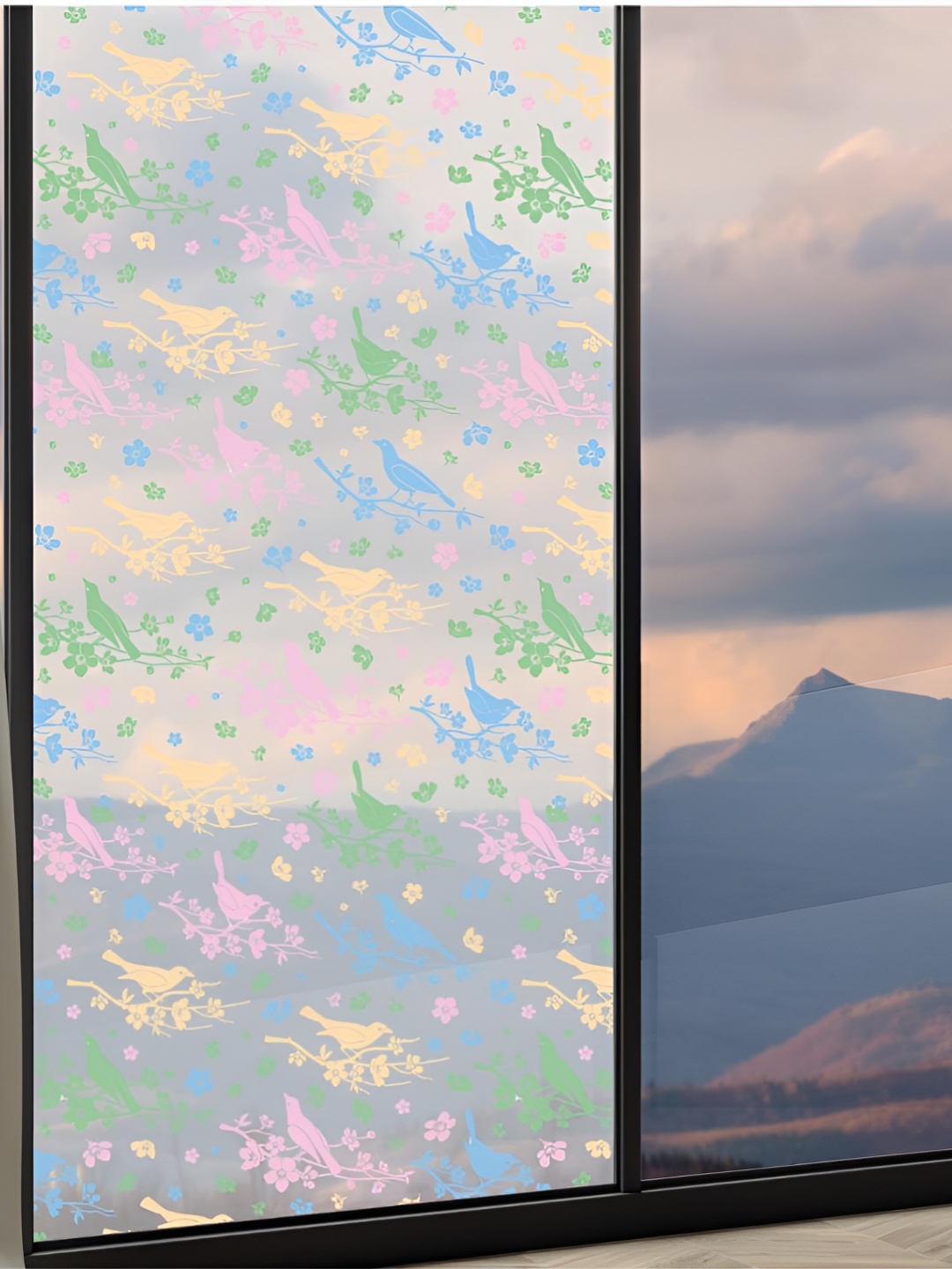 

CVANU Transparent & Yellow Floral Printed Self-Adhesive Window Film Sticker