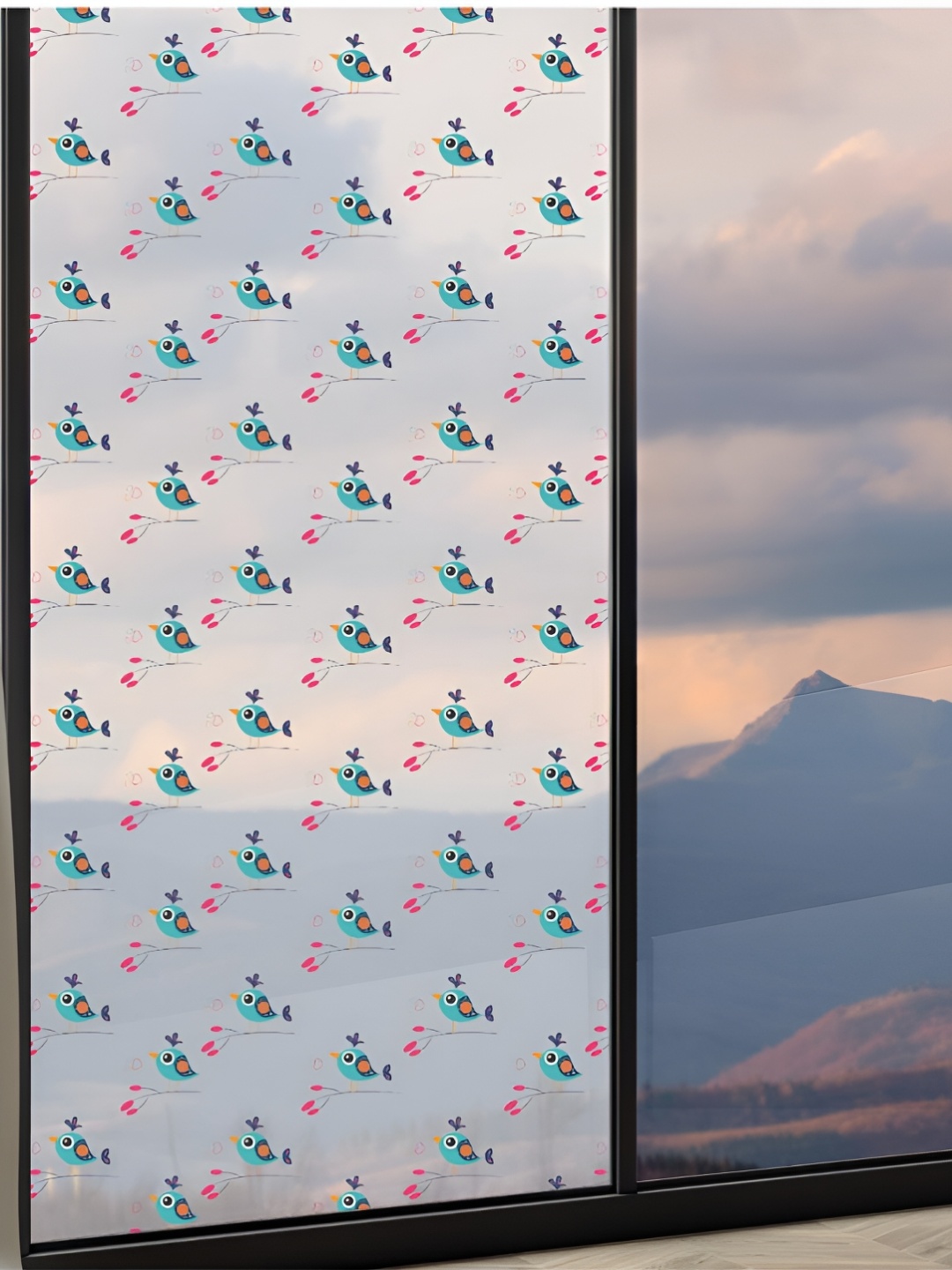 

CVANU Blue & Pink Bird Printed Self Adhesive Window Film Sticker