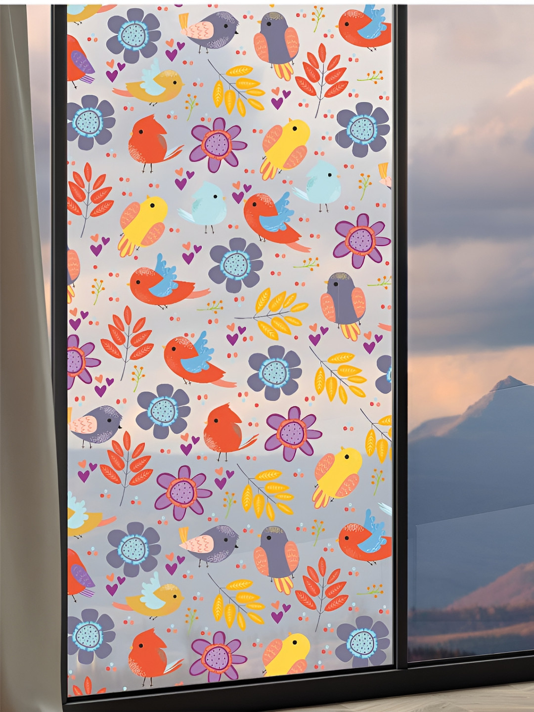 

CVANU Red & Yellow Floral Printed Self-Adhesive Waterproof Window Film Sticker, Transparent