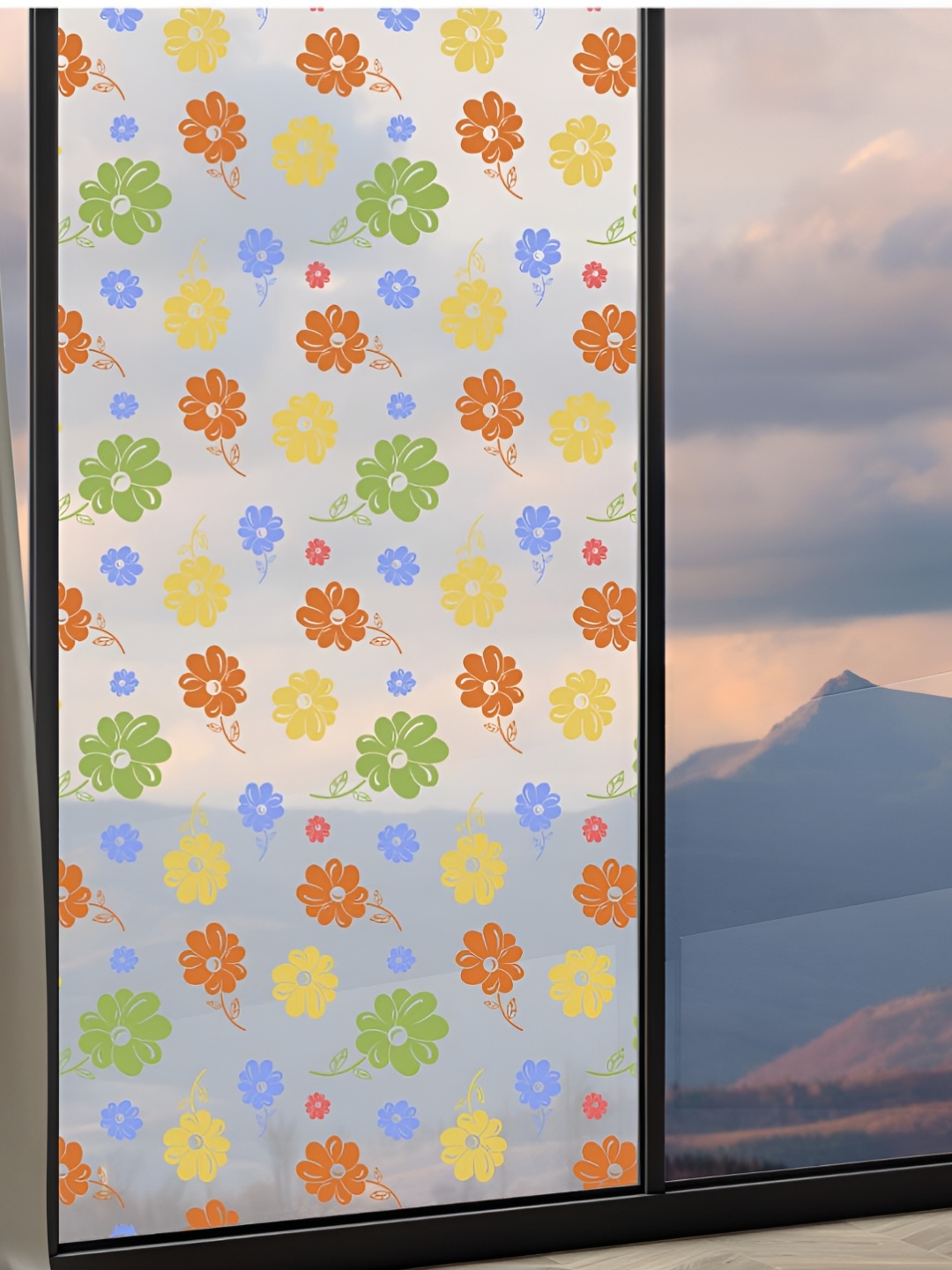 CVANU Yellow & Blue Printed Self-Adhesive Window Film Sticker