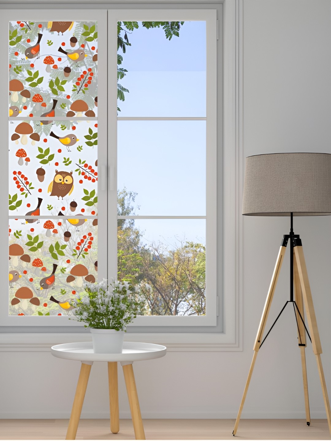 

CVANU Transparent & Brown Birds Printed Self-adhesive Waterproof Window Film