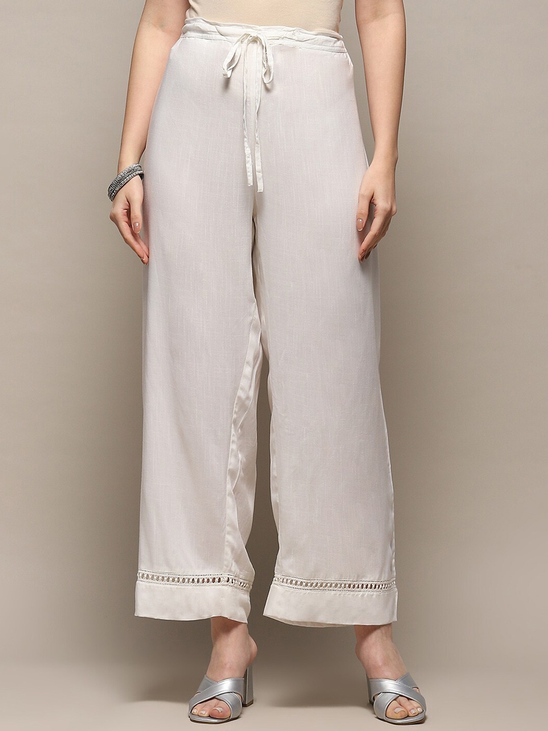 

Biba Women Flared Ethnic Palazzos, Off white