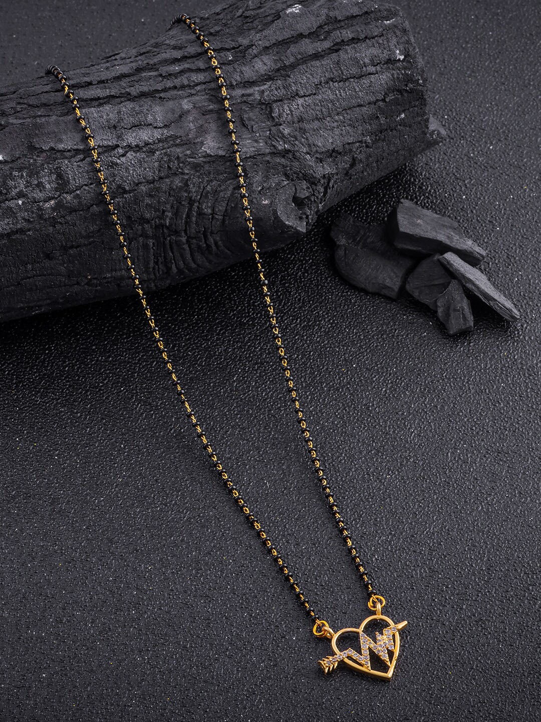 

Anouk Gold-Plated Stone-Studded & Beaded Mangalsutra