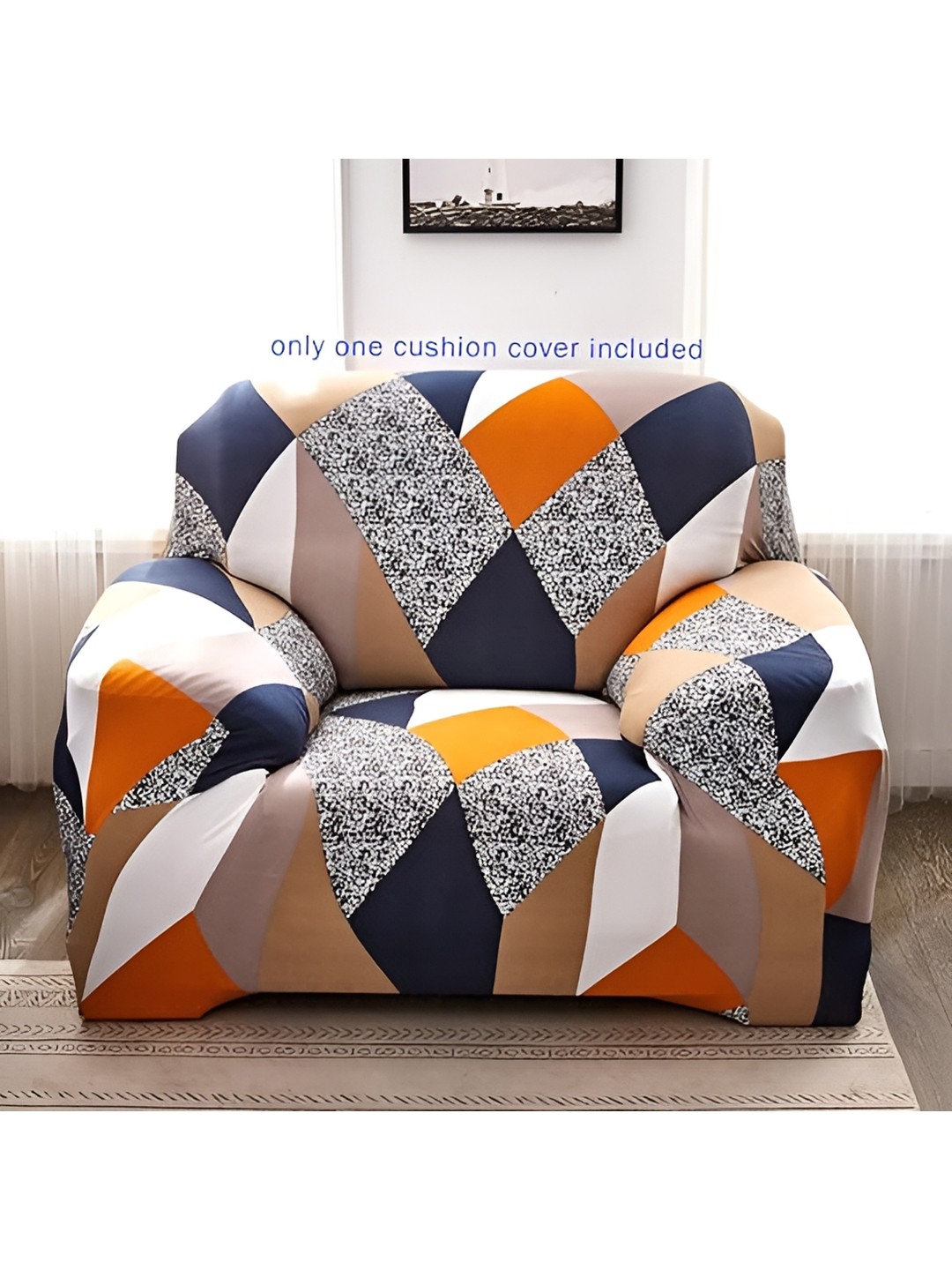 

TONY STARK Multi Prism Geometric 1 Seater Sofa Cover with Arms, Blue