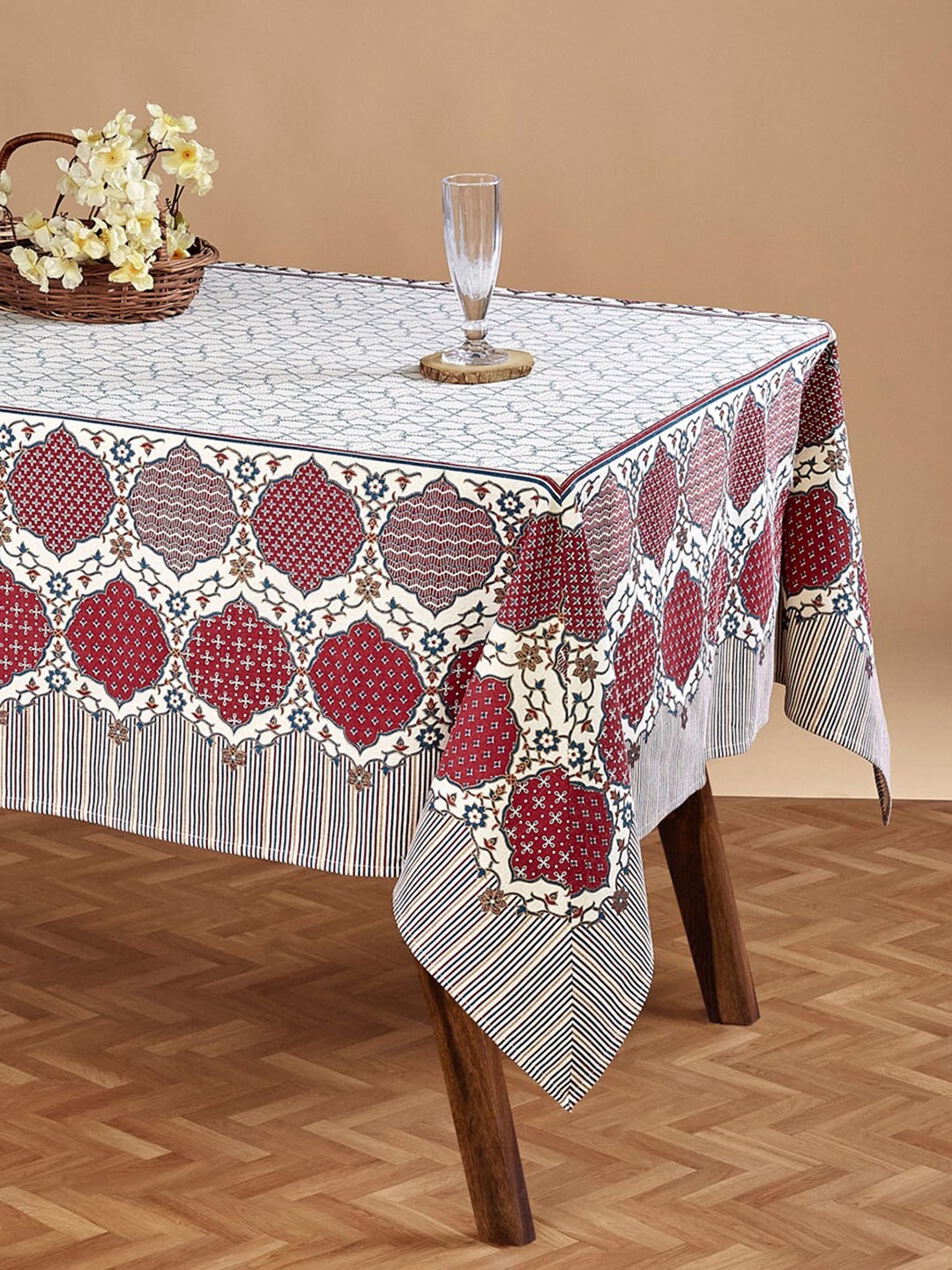 

Fabindia Ethnic Motifs Cotton 8-Seater Table Cover, White