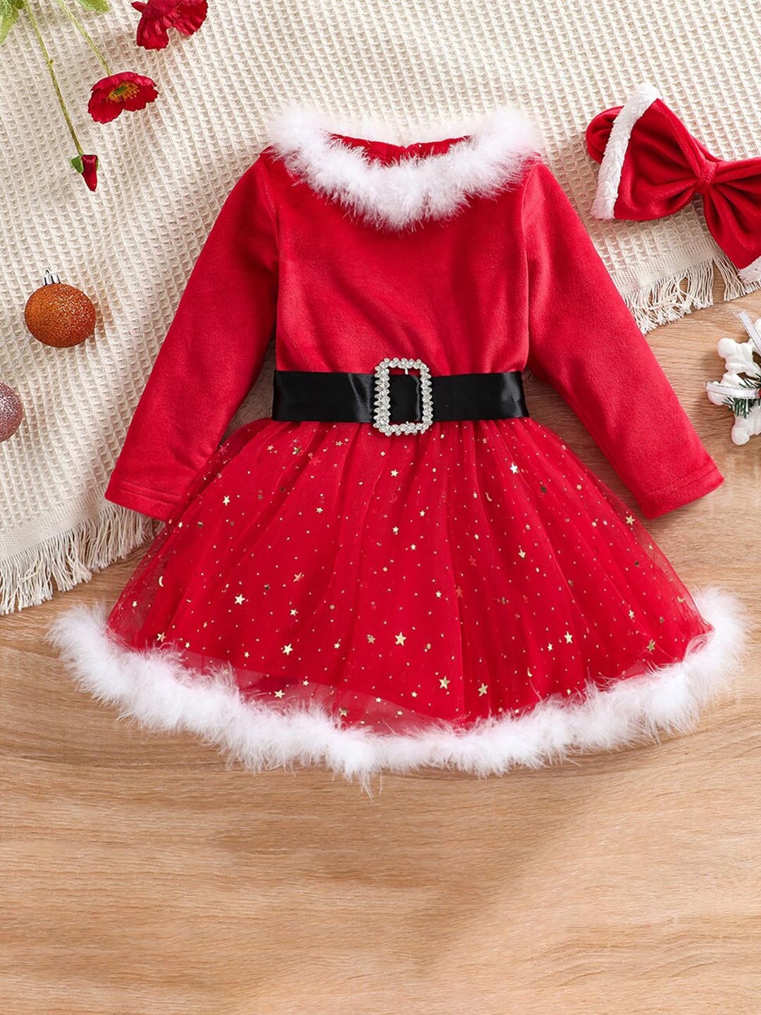 

INCLUD Girls Fit & Flare Dress, Red
