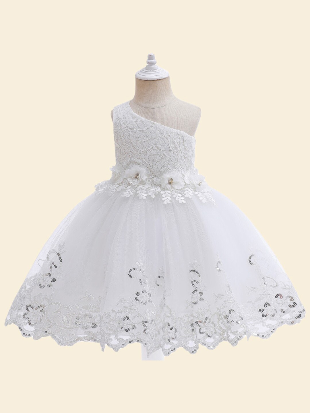 

INCLUD Girls Embellished One Shoulder Net Fit & Flare Dress, White