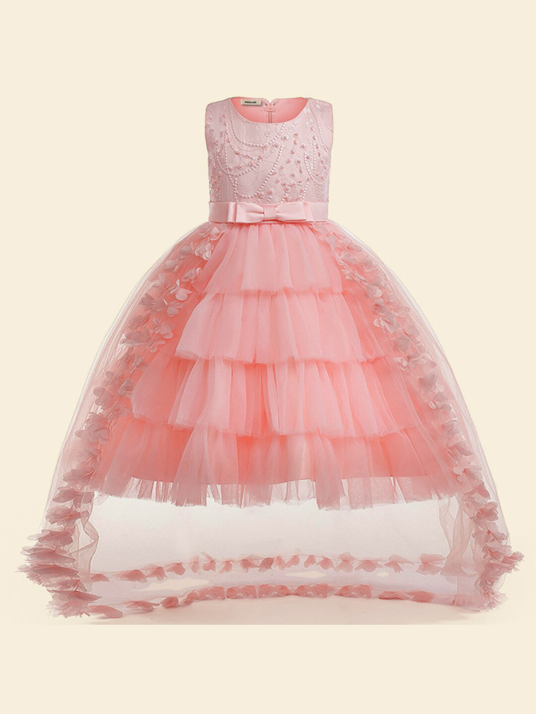 

INCLUD Girls Embroidered Tulle Net Gown Maxi Dress, Pink