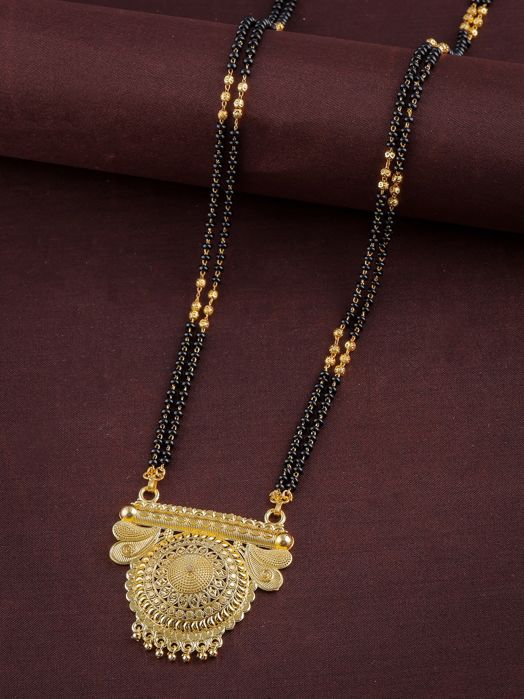 

Anouk Gold Plated Stone-Studded & Beaded Mangalsutra