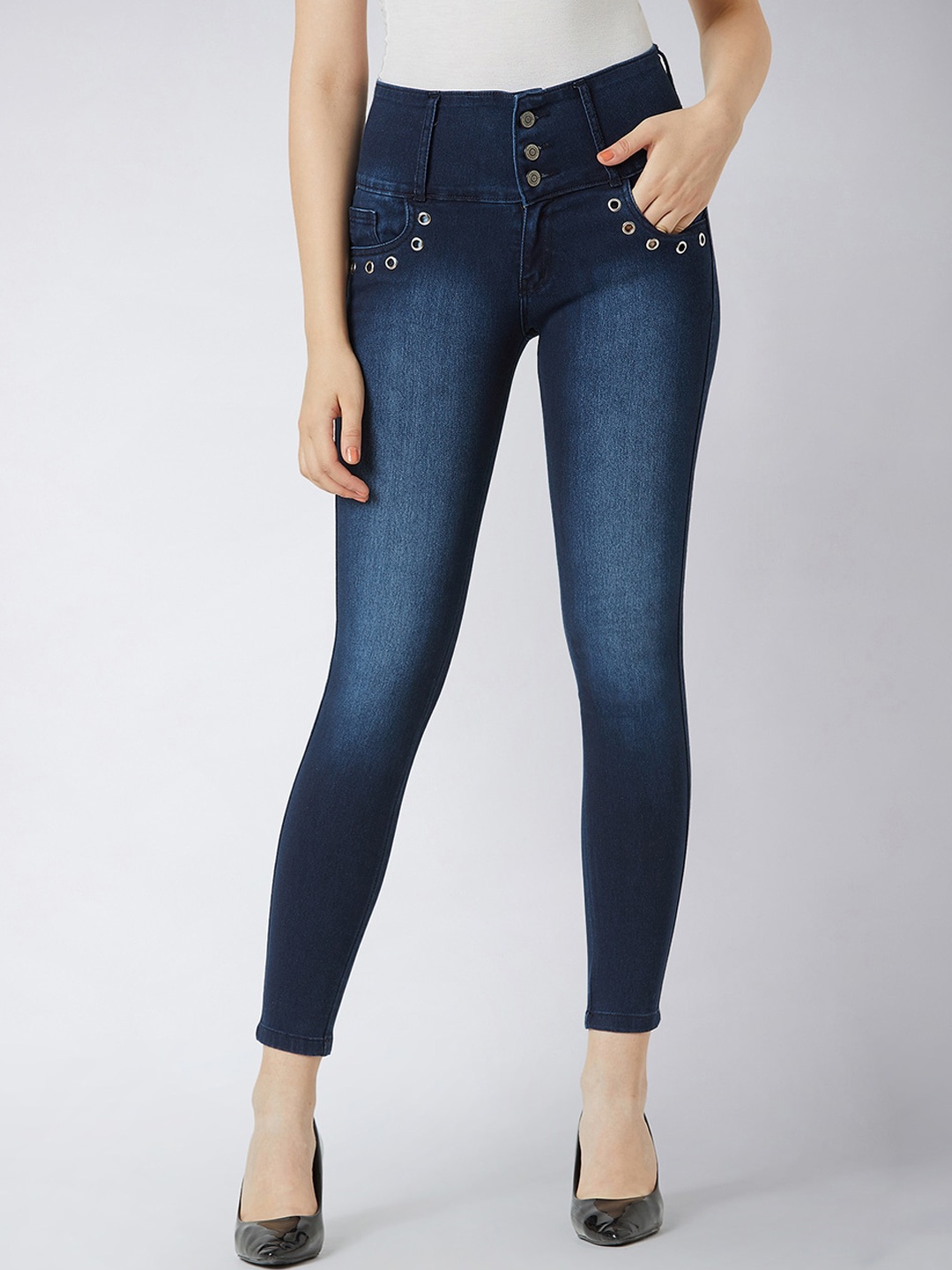 

Roadster Women Skinny Fit High-Rise Heavy Fade Jeans, Navy blue