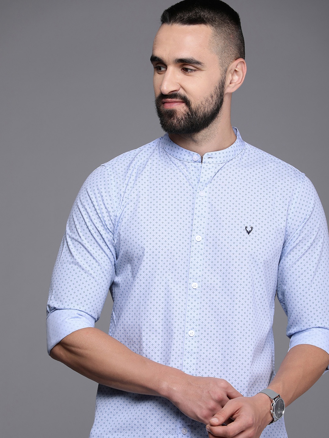 

Allen Solly Pure Cotton Modern Slim Fit Geometric Printed Casual Shirt, Blue