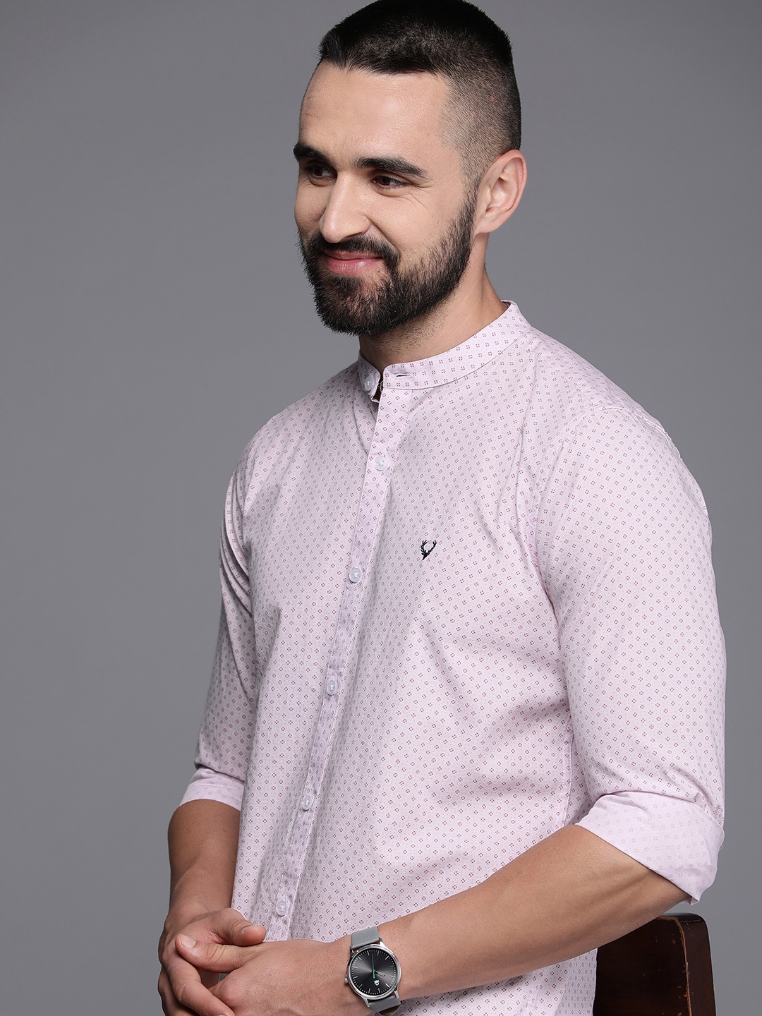 

Allen Solly Pure Cotton Modern Slim Fit Geometric Printed Casual Shirt, Pink