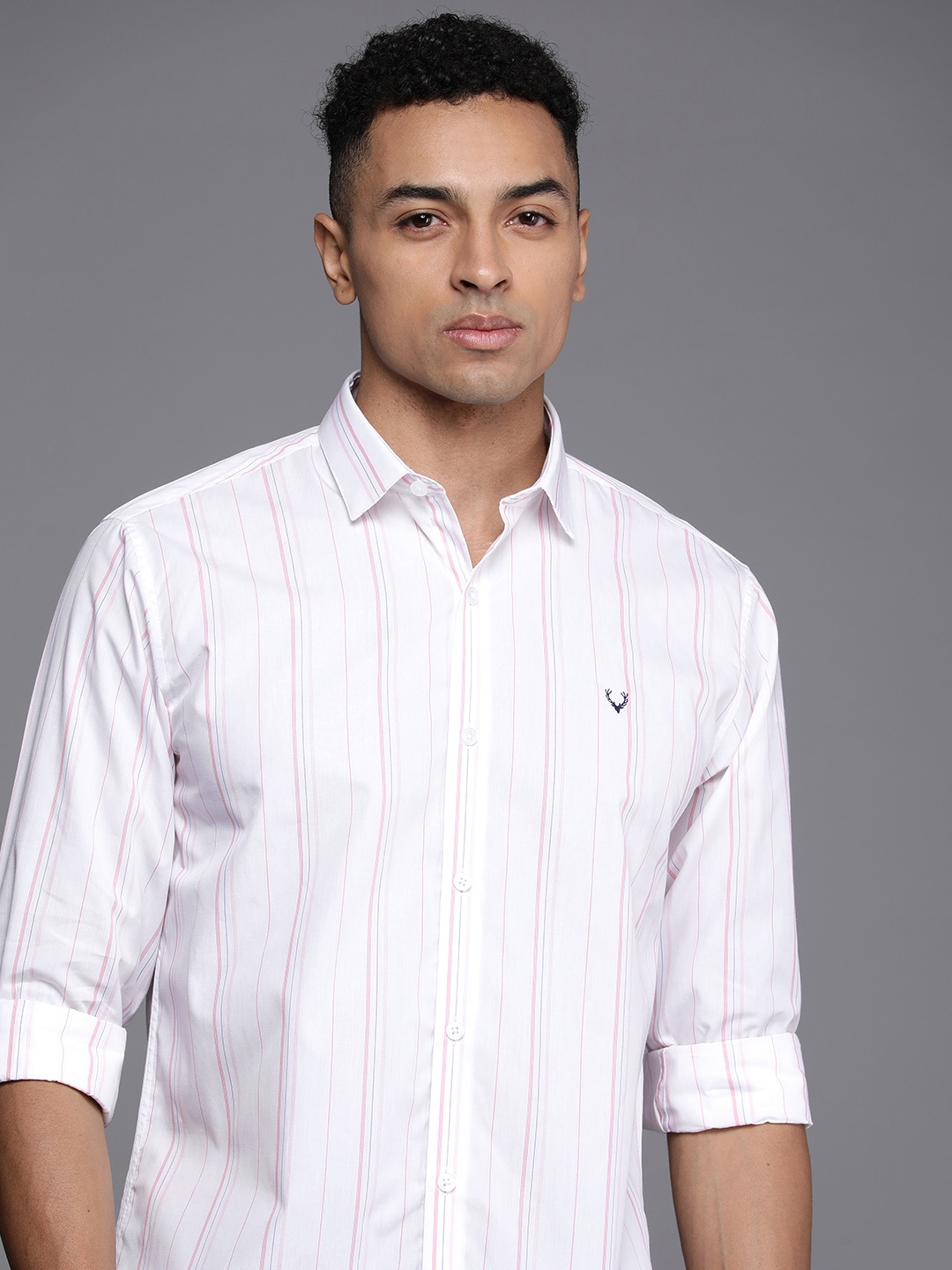 

Allen Solly Men Slim Fit Pure Cotton Striped Casual Shirt, White