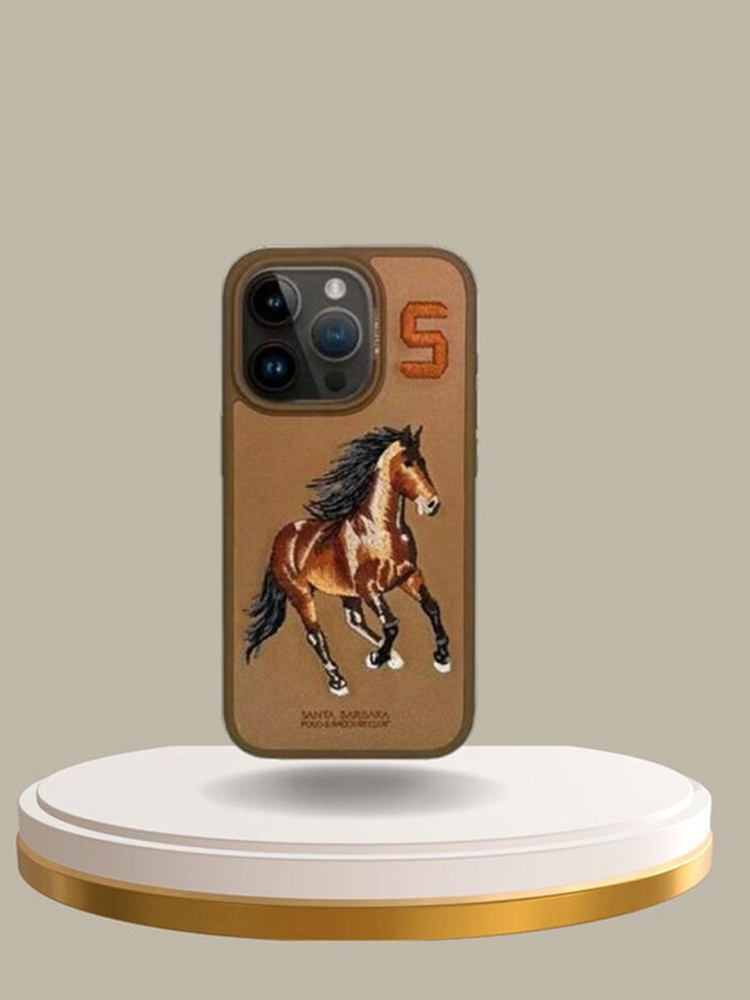 

TREEMODA Embroidered iPhone 15 Pro Max Leather Mobile Back Case, Brown