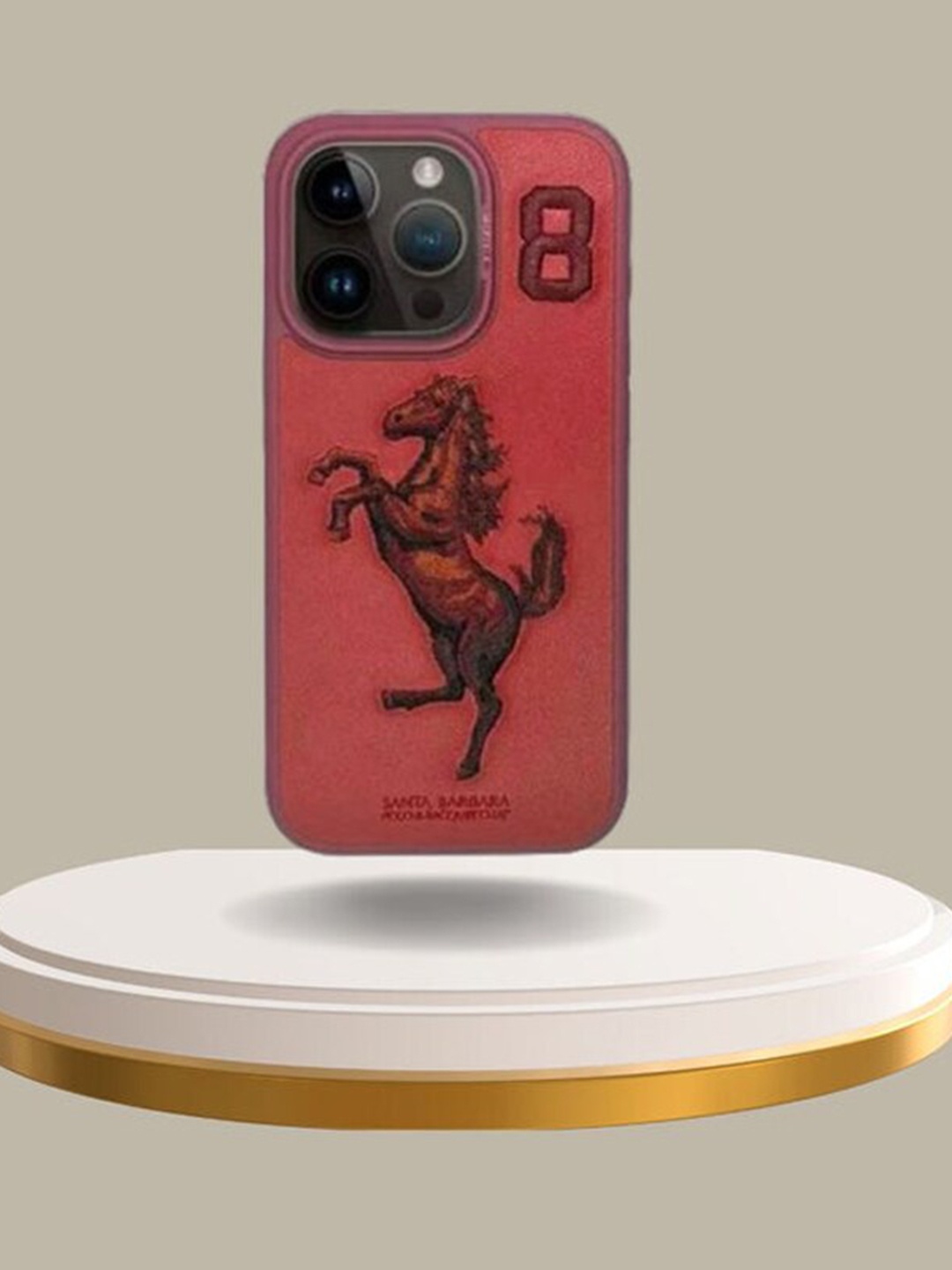 

TREEMODA Embroidered iPhone 15 Pro Leather Mobile Back Case, Red