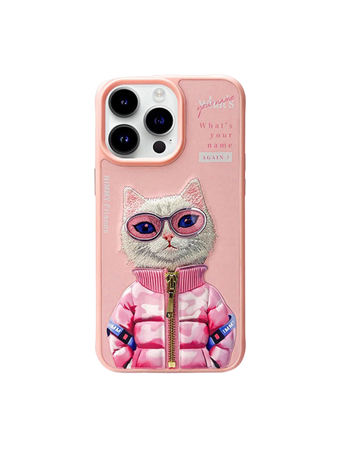 

TREEMODA Embroidered iPhone 15 Pro Leather Mobile Back Case, Pink