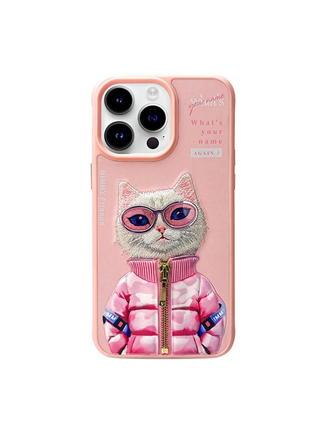 

TREEMODA Embroidered iPhone 15 Pro Max Leather Mobile Back Case, Pink