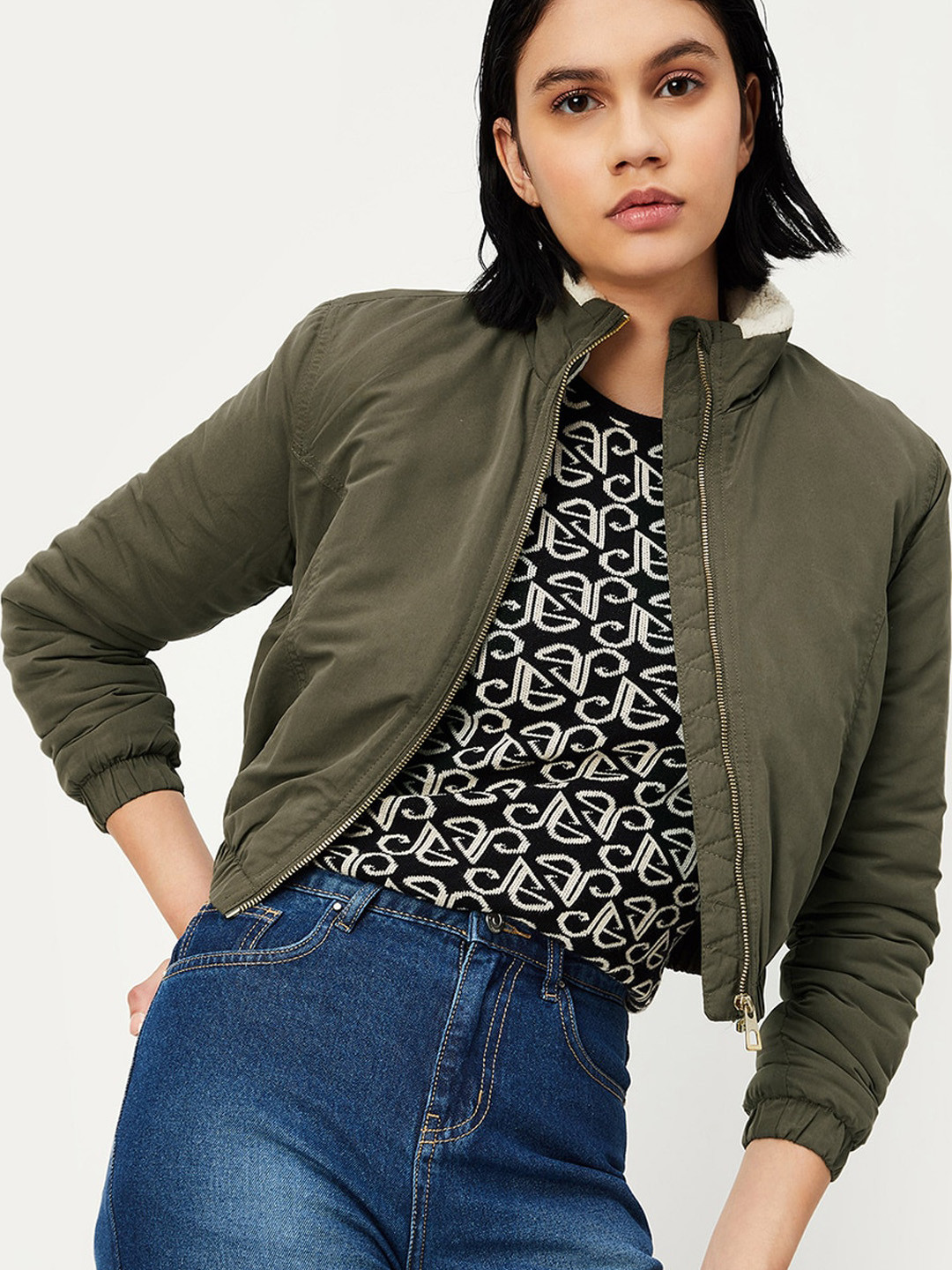 

max Mock Collar Padded Jacket, Olive