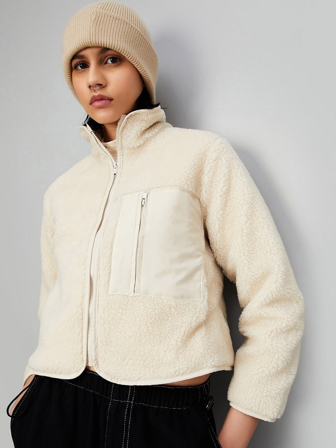 

max Mock Collar Bomber Jacket, Off white