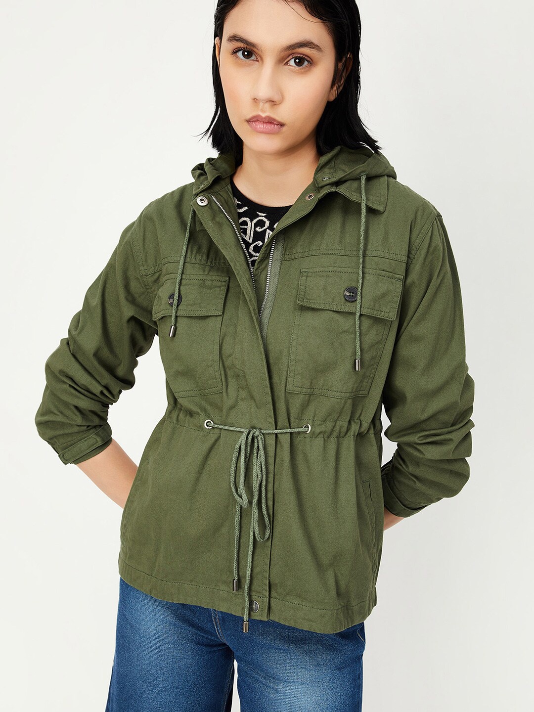 

max Hooded Pure Cotton Tailored Jacket, Olive