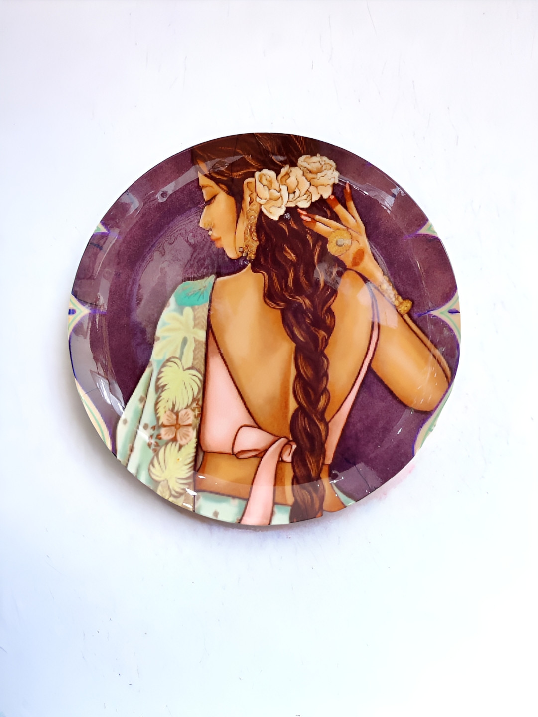 

The Artage Burgundy & Pink Lady Back Printed Wall Plate, Brown