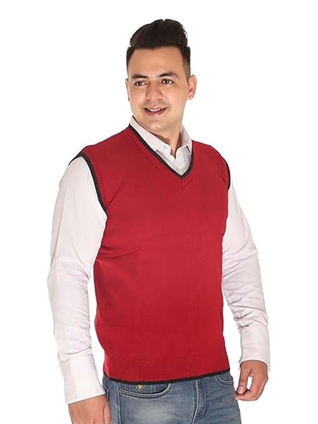 

GAINELL V-Neck Sleeveless Woollen Sweater Vest, Maroon