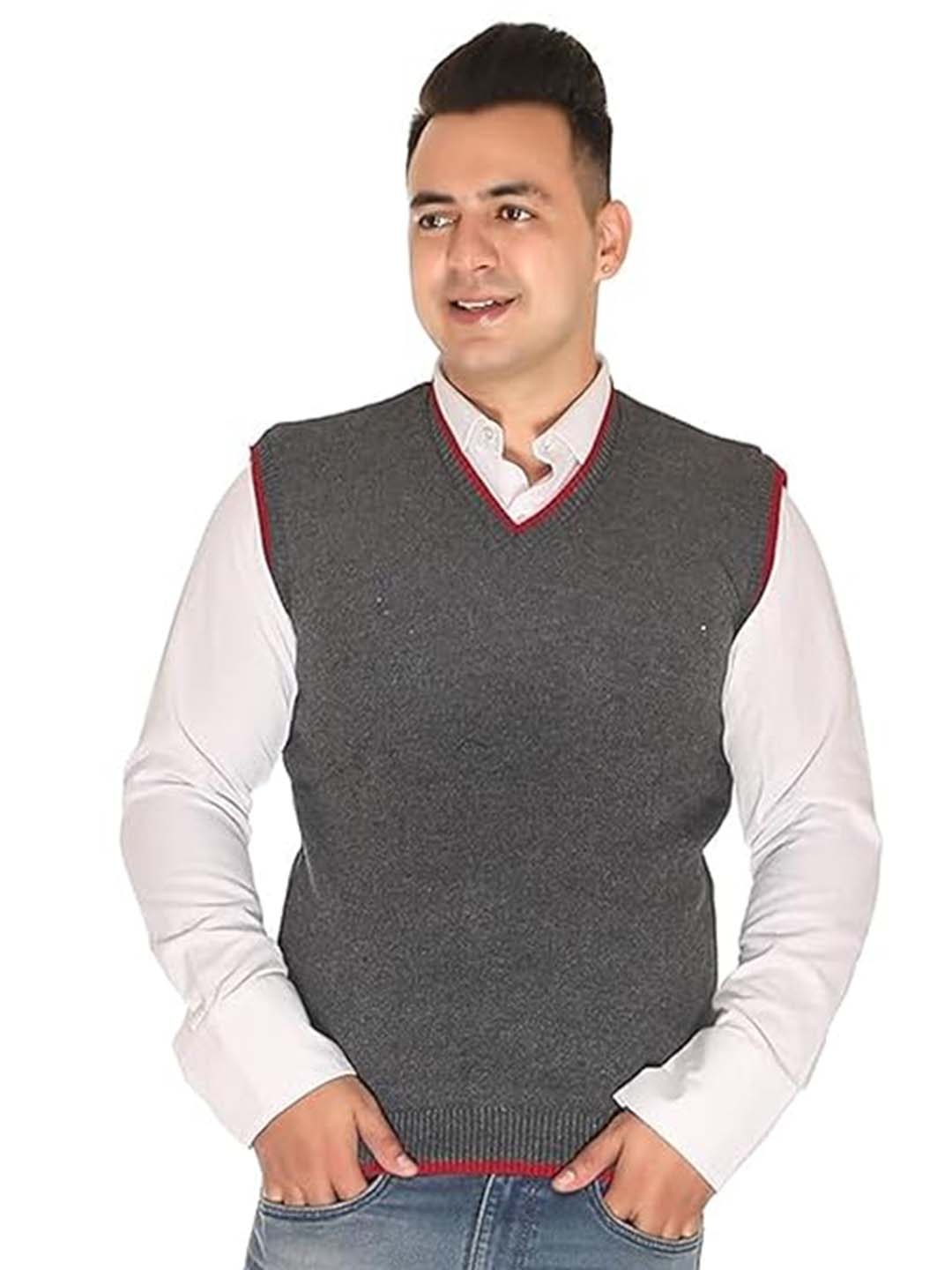 

GAINELL V-Neck Woolen Sweater Vest, Grey