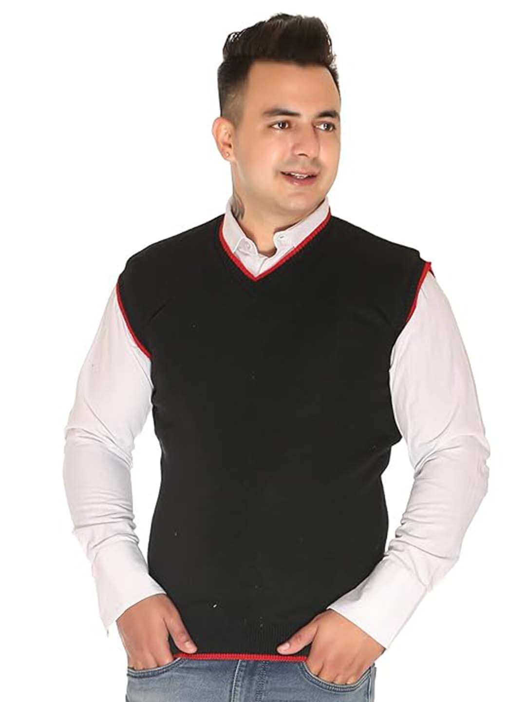 

GAINELL V-Neck Sleeveless Woollen Sweater Vest, Black