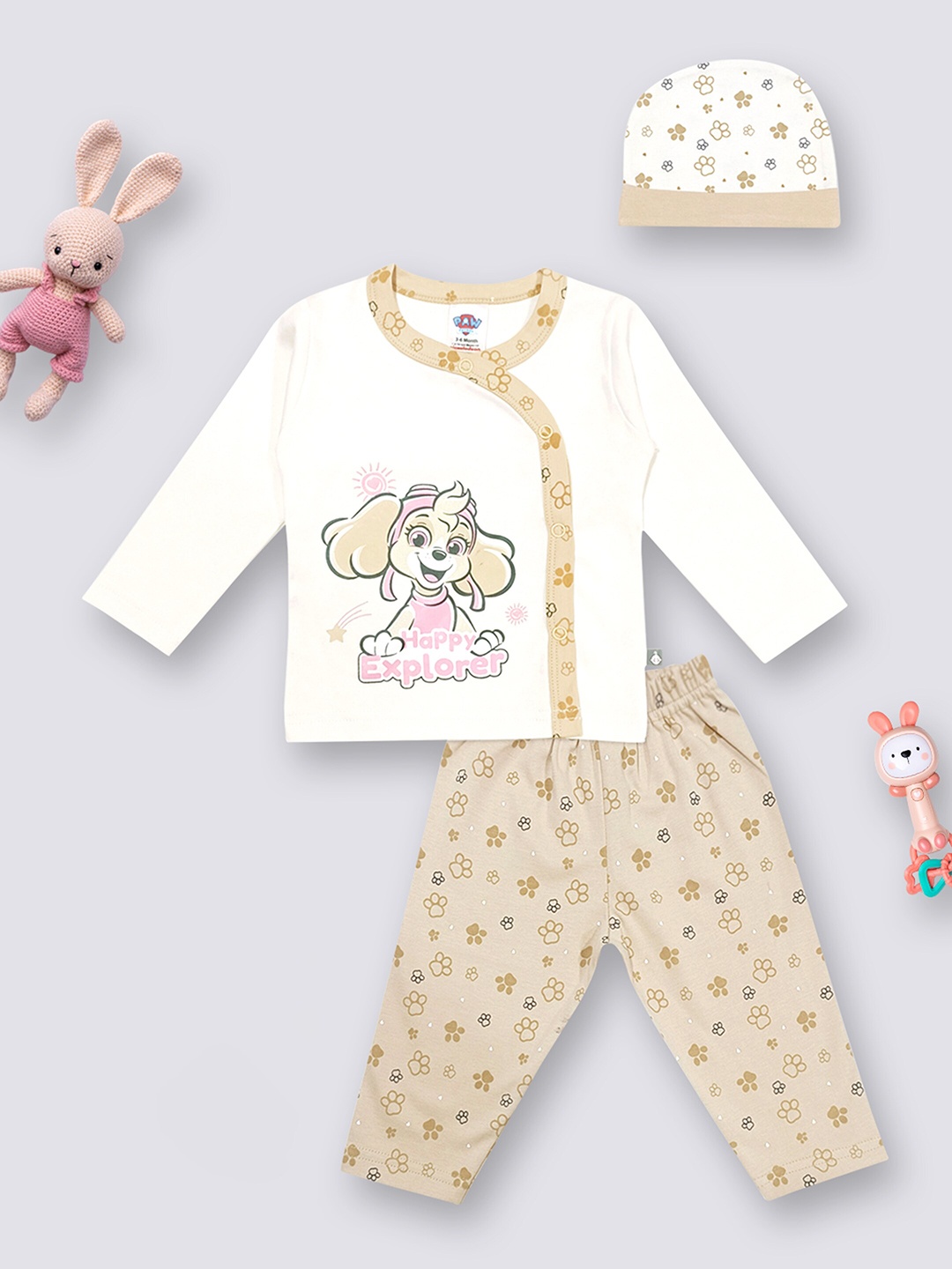 

Moms Love Girls Printed Pure Cotton Top with Trousers, Off white