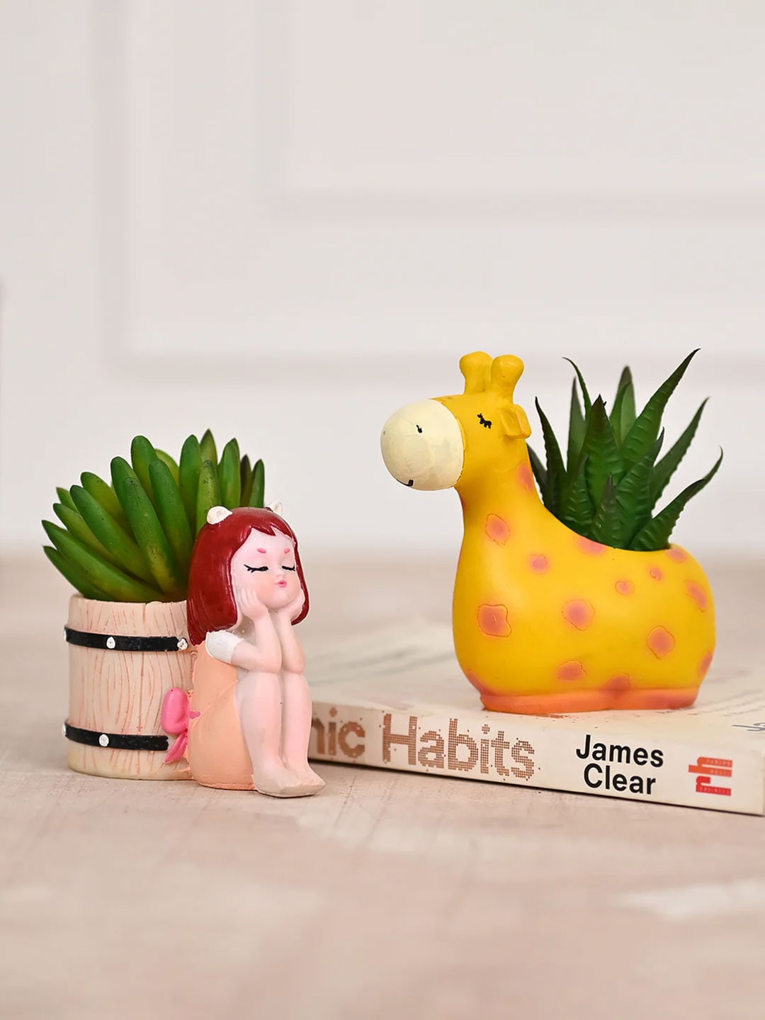 

DecorTwist Set Of 2 Resin Succulent Planter, Yellow
