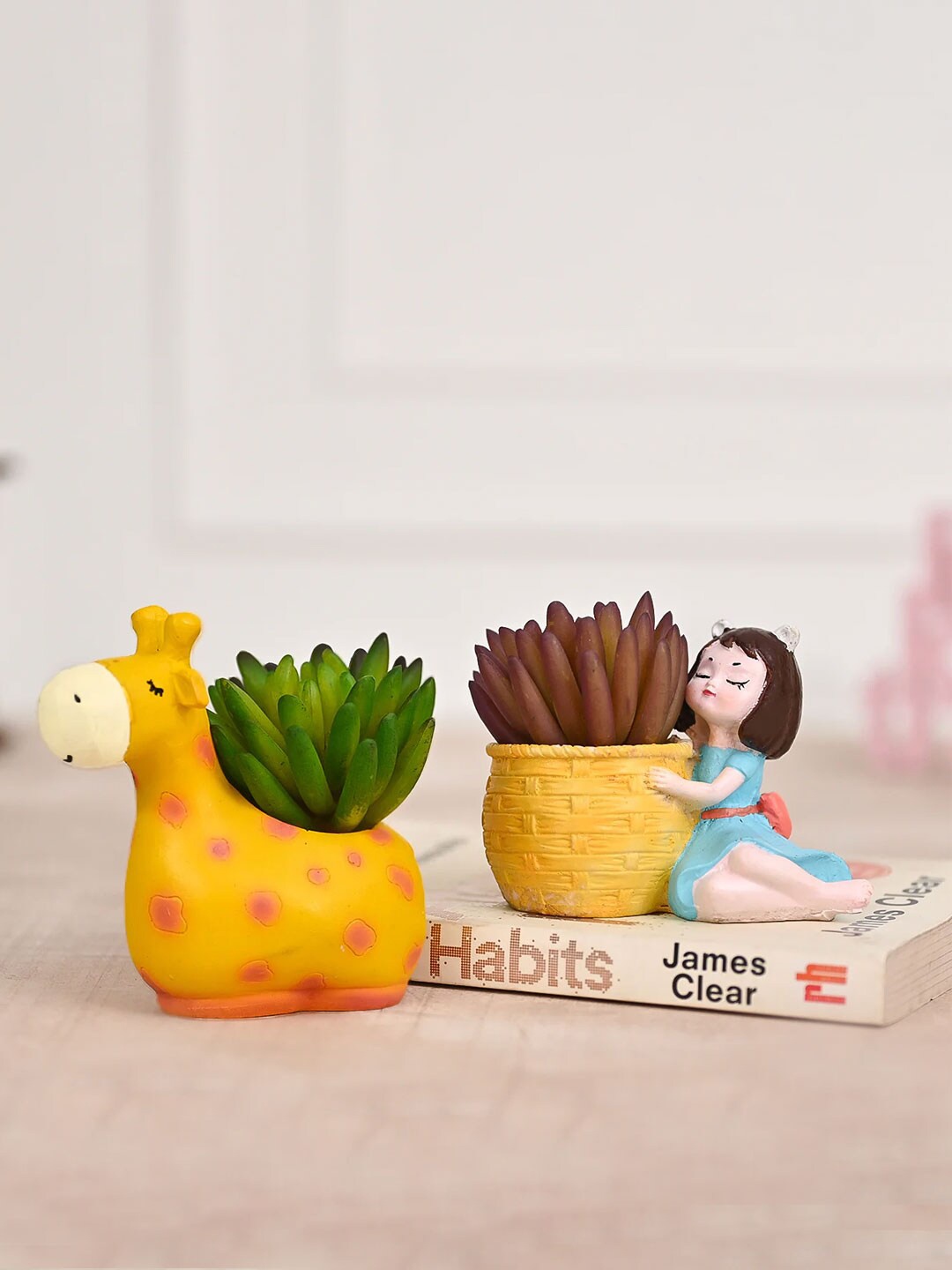 

DecorTwist Set Of 2 Resin Succulent Planter, Yellow