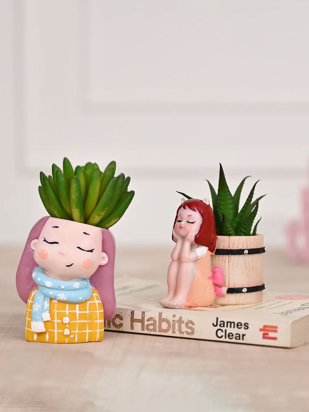 

DecorTwist Set Of 2 Girl Resin Succulent Planter, Yellow