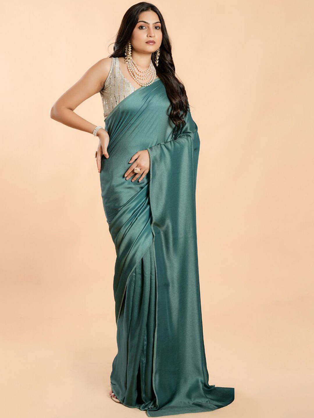 

ASISA No Border Burfi Silk Saree, Teal