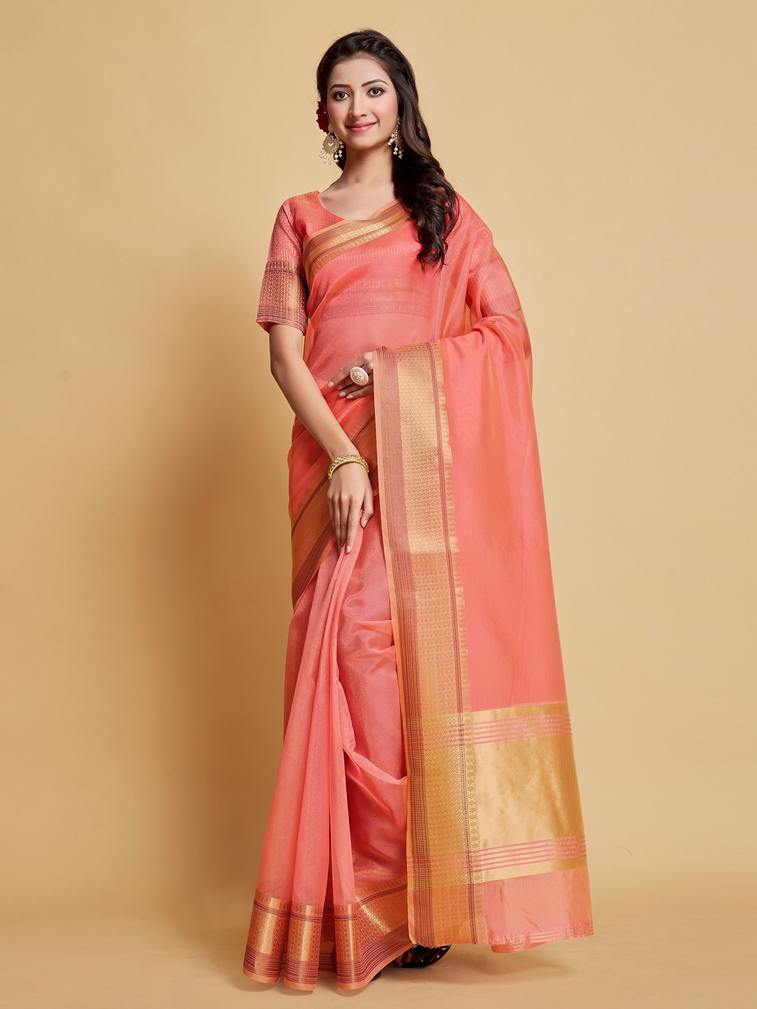 

Dori Woven Design Organza Saree, Pink