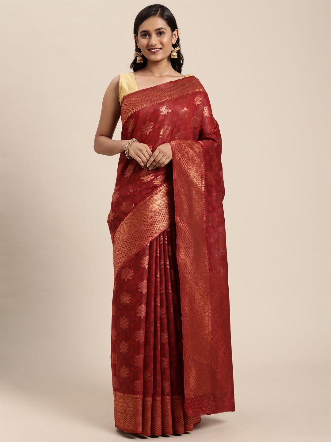 

Dori Ethnic Motifs Woven Design Art Silk Banarasi Saree, Red
