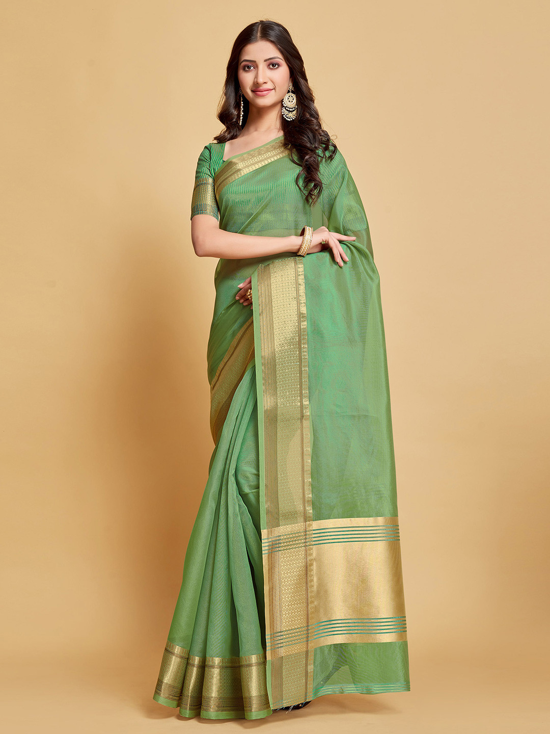

Dori Woven Design Organza Saree, Green