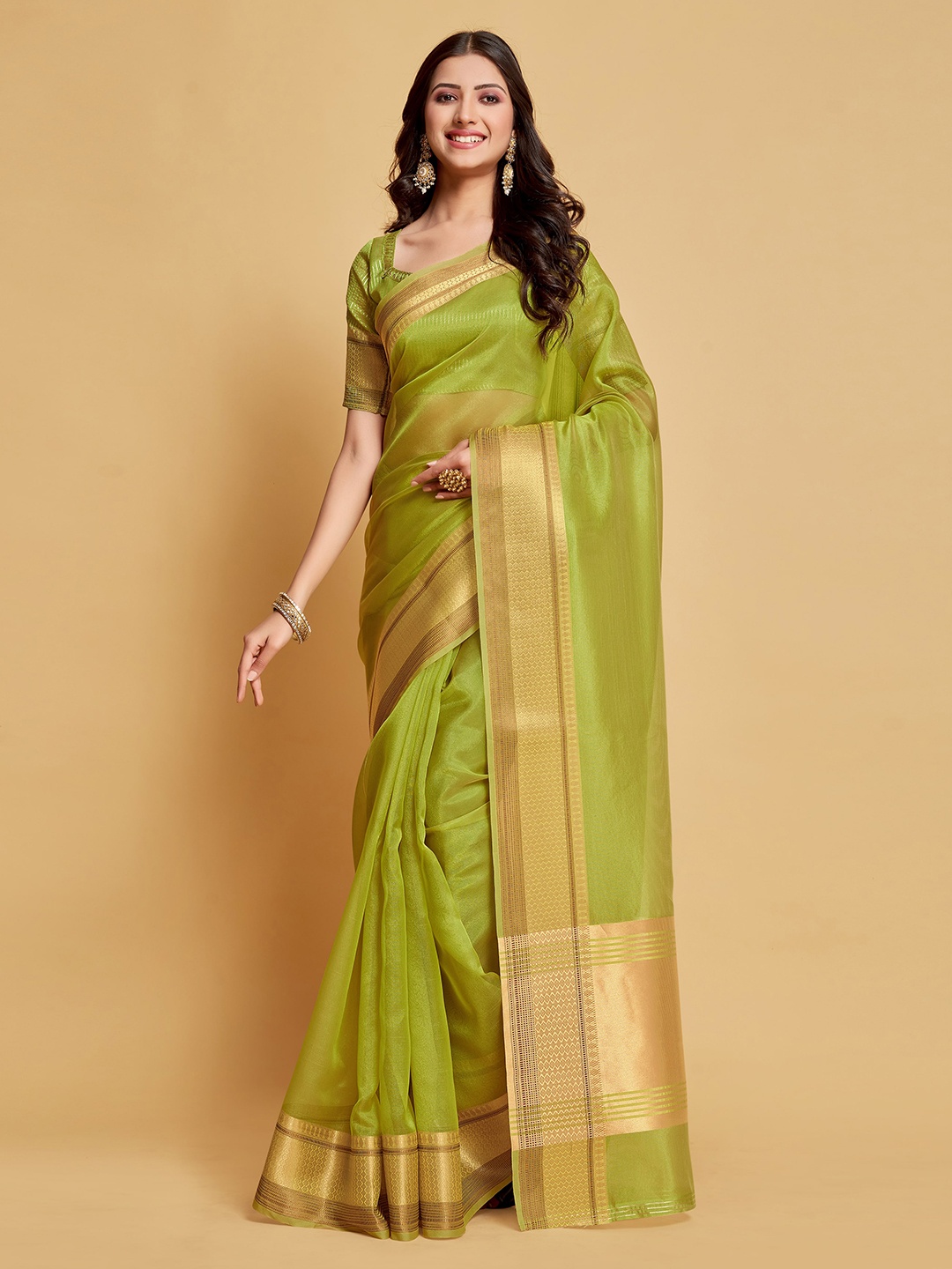 

Dori Woven Design Organza Saree, Green