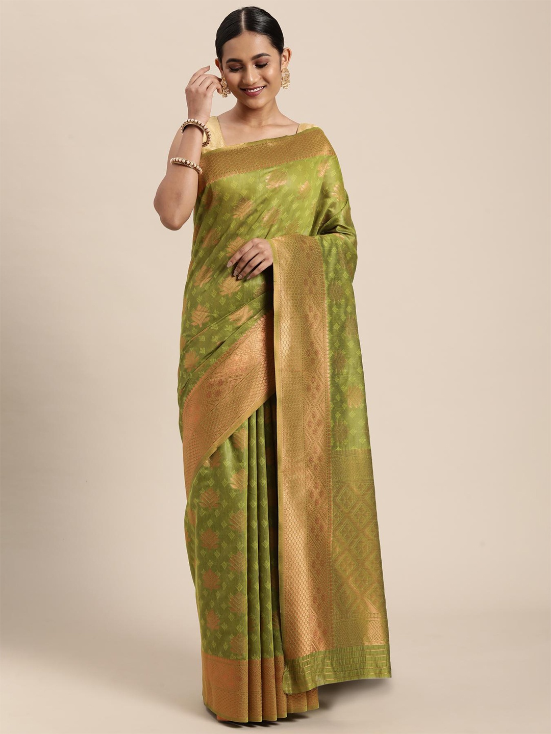 

Dori Ethnic Motifs Woven Design Art Silk Banarasi Saree, Green