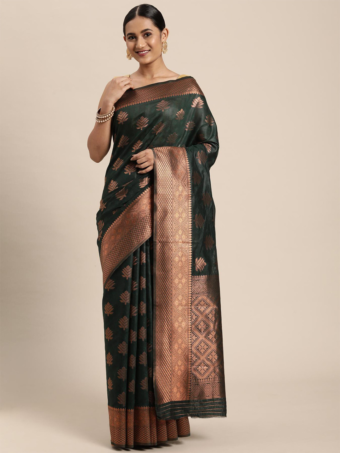 

Dori Ethnic Motifs Woven Design Art Silk Banarasi Saree, Green