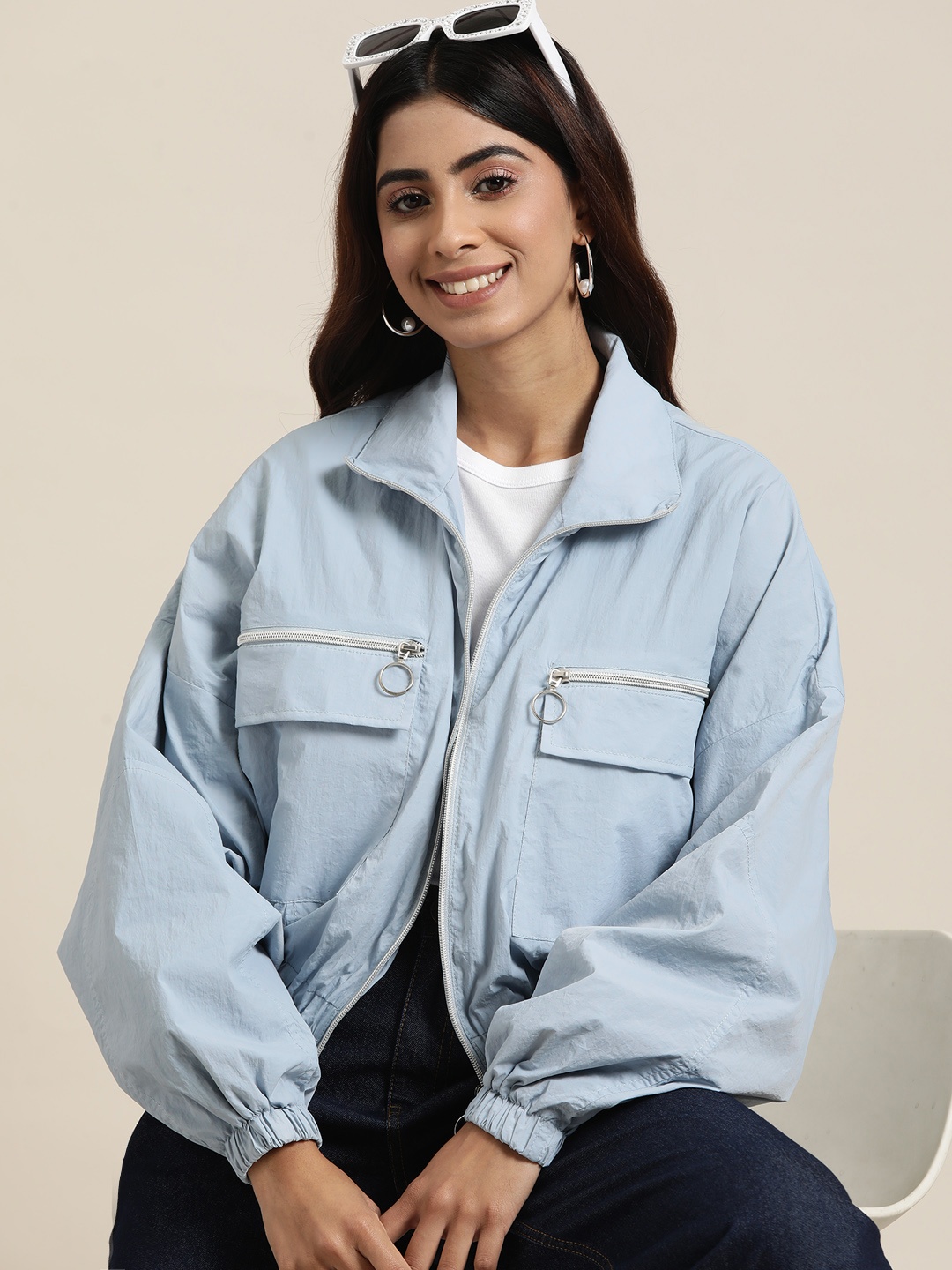 

HERE&NOW Women Solid Sporty Jacket, Blue