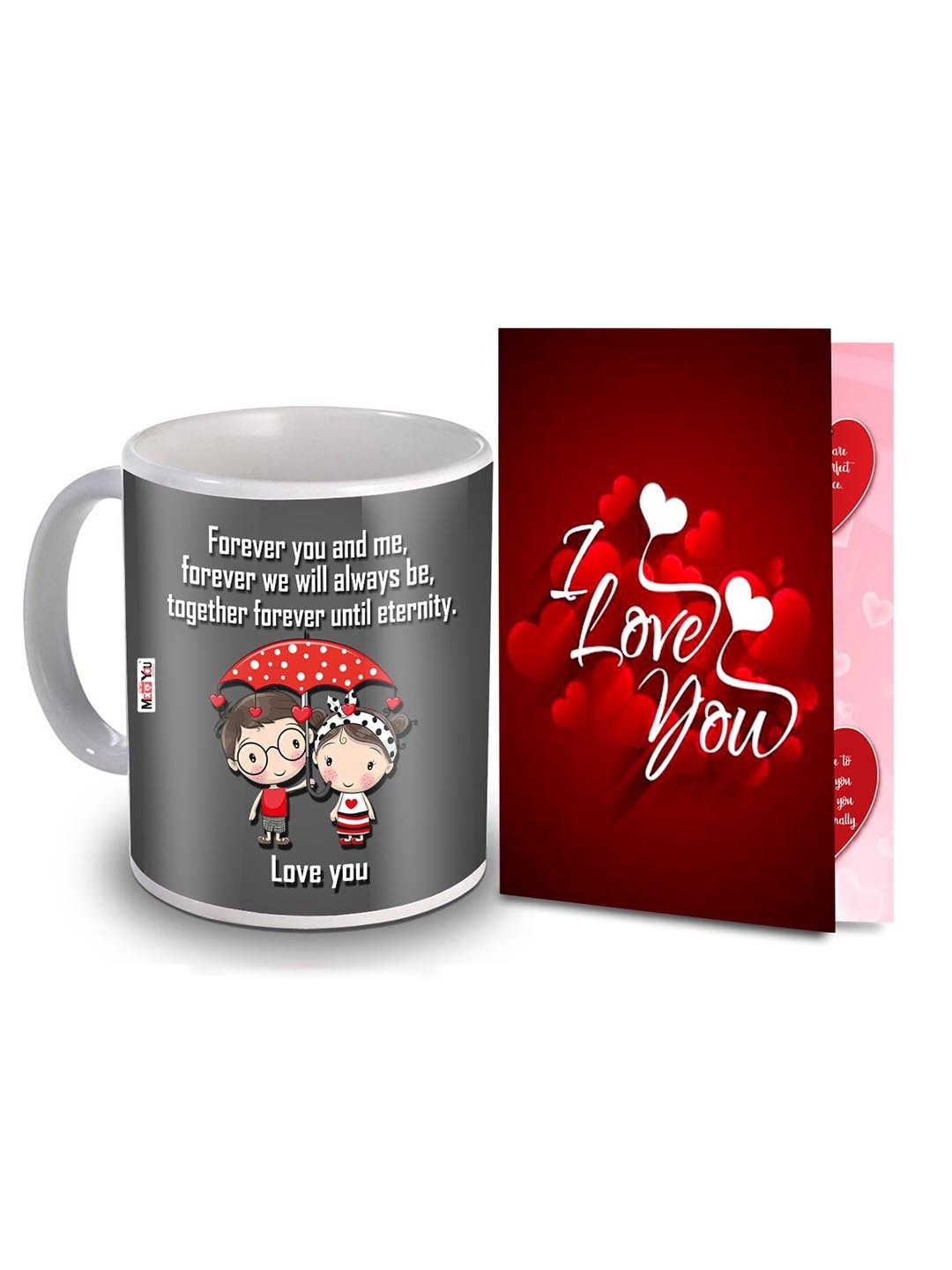 

ME & YOU 2 Pieces Red & Grey Printed Coffee Mug With Greeting Card Home Gift Set