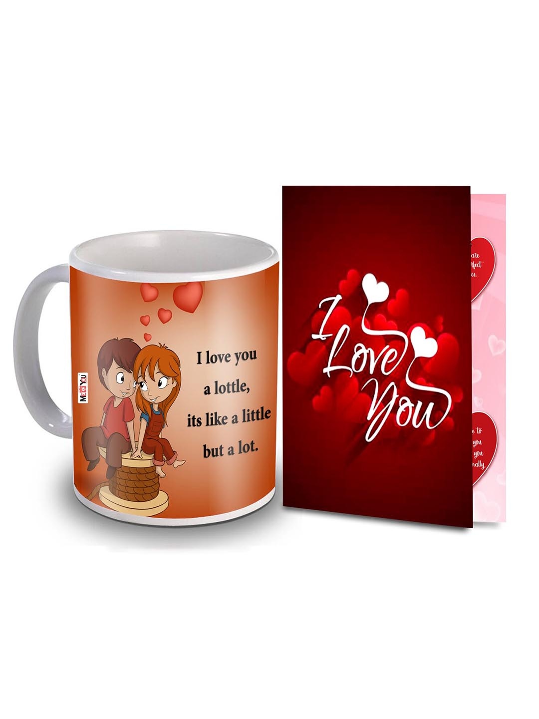 

ME & YOU 2 Pieces Red & White Printed Coffee Mug With Greeting Card Home Gift Set